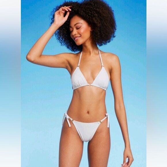 *NWT Shade & Shore XL (16) White Low Rise Cheeky Ring Side Tie Bikini Bottom - Picture 3 of 8